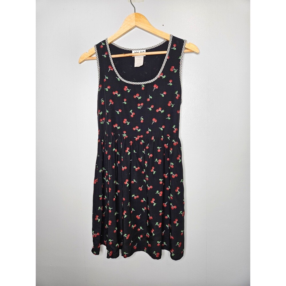 Vintage Cherry Print Mini Dress Small Sleeveless Retro 90s Diner Kitschy Fruit